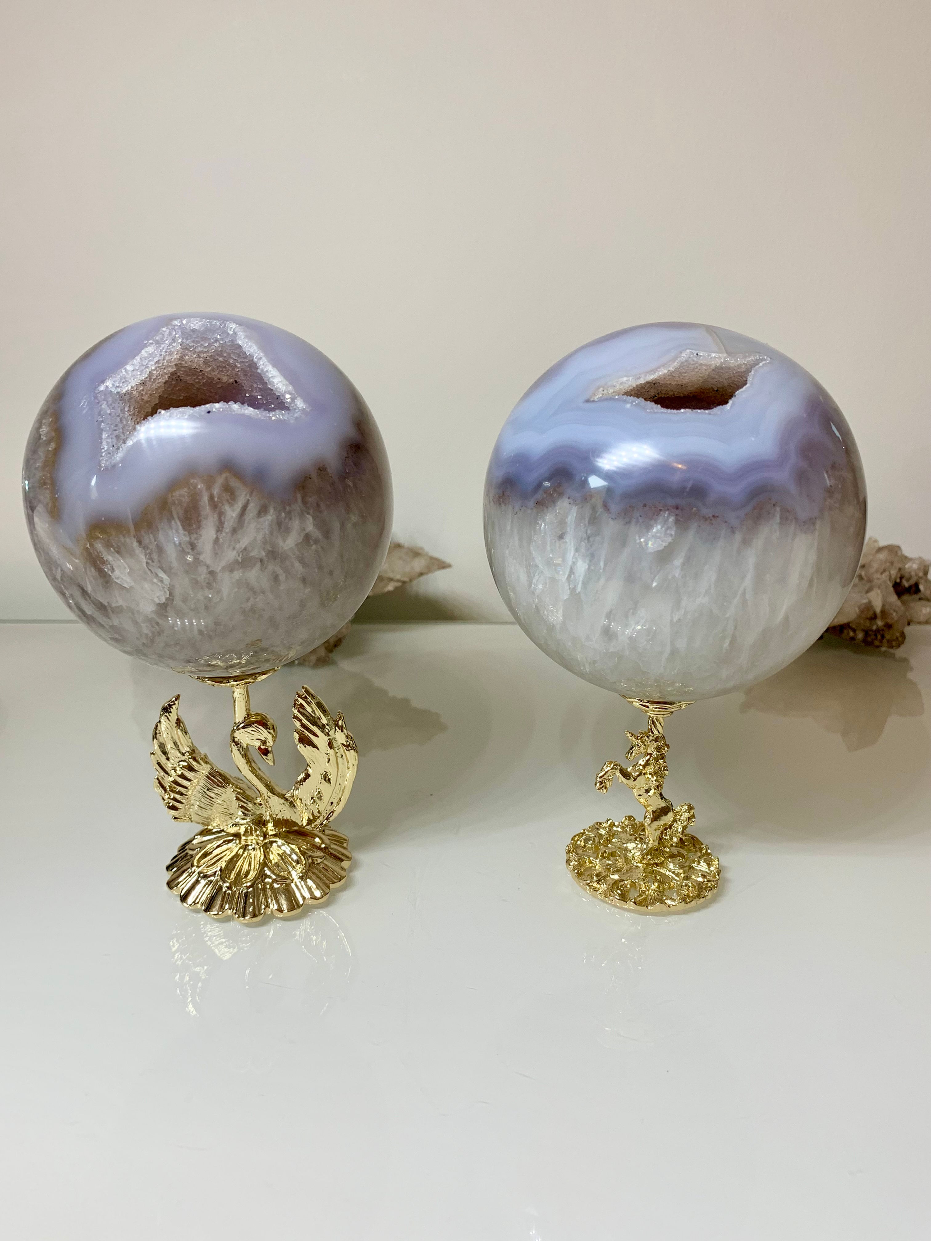 Large Quartz and Blue Lace Agate Spheres