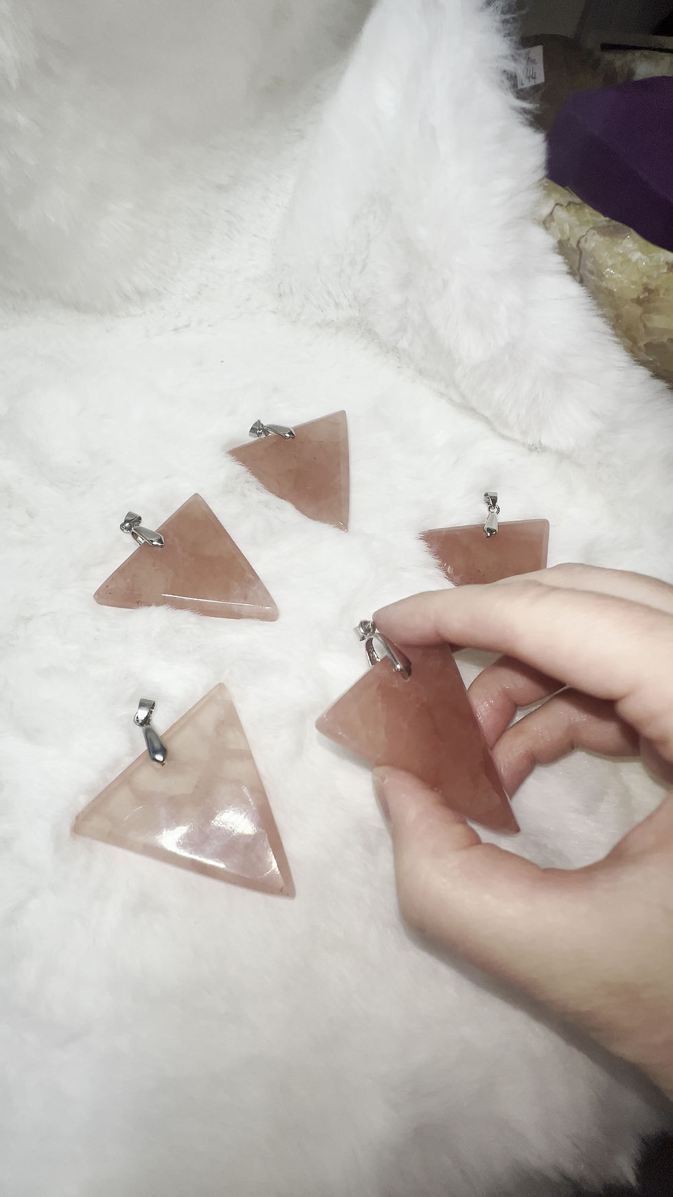 Thumbnail: Rose Calcite triangle pendant