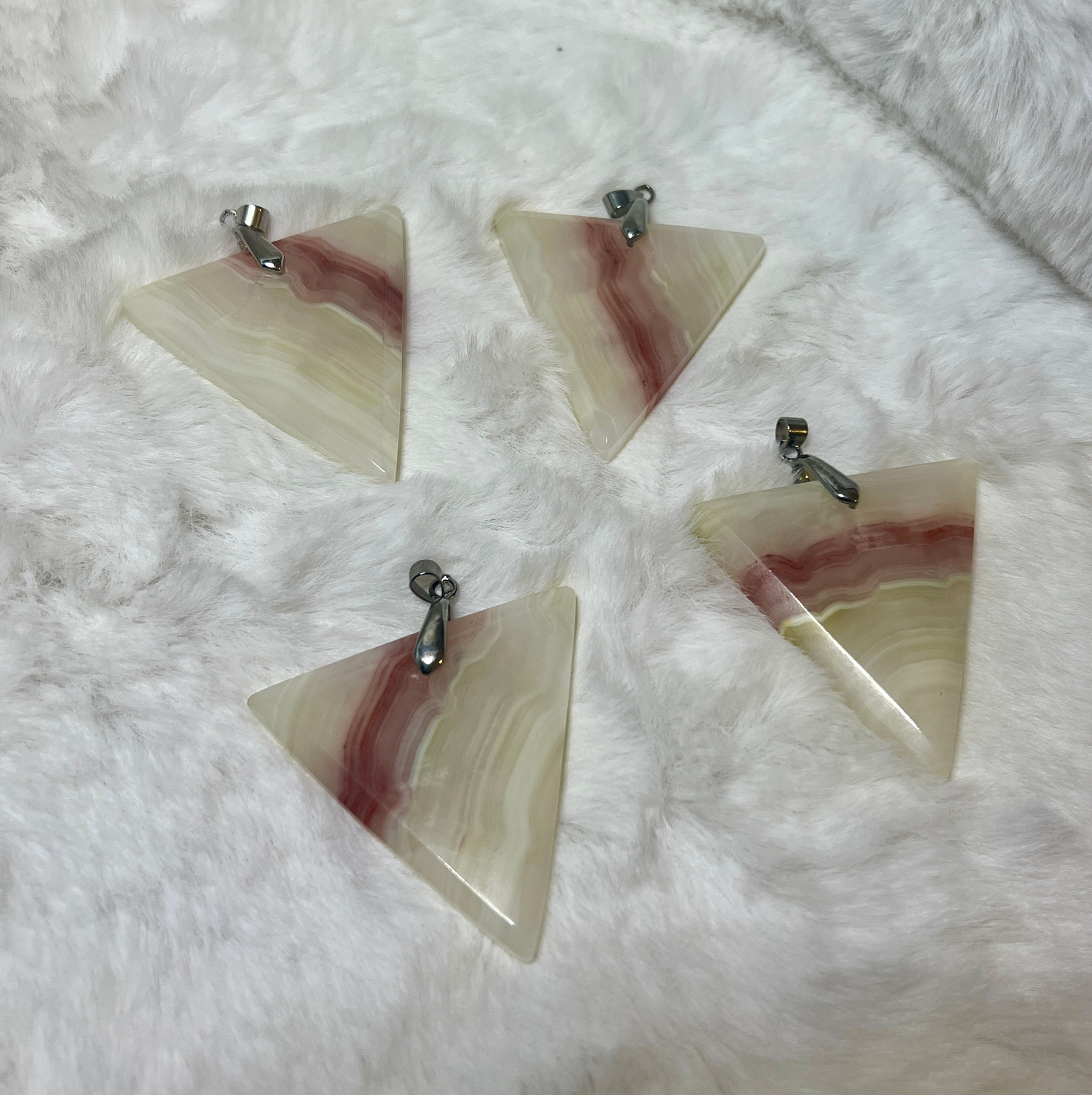 Pink Banded Calcite triangle pendant
