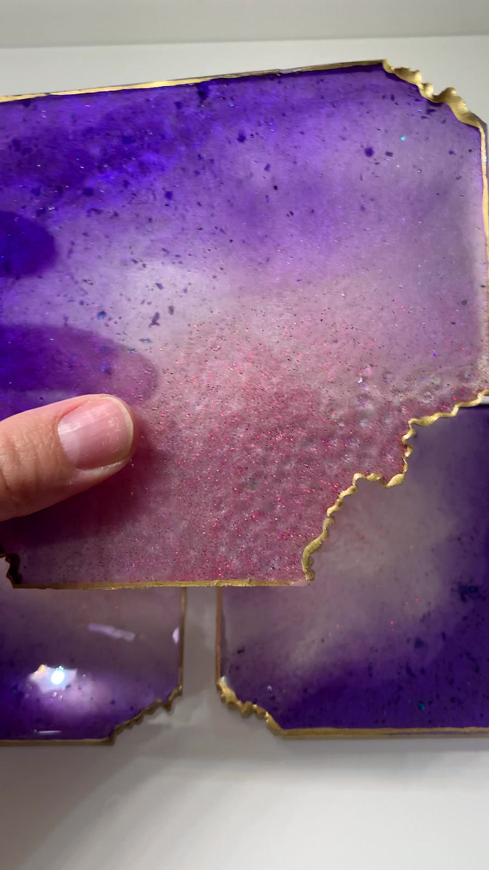 Thumbnail: Purple and Pink Puzzle Agate Resin Coaster Set