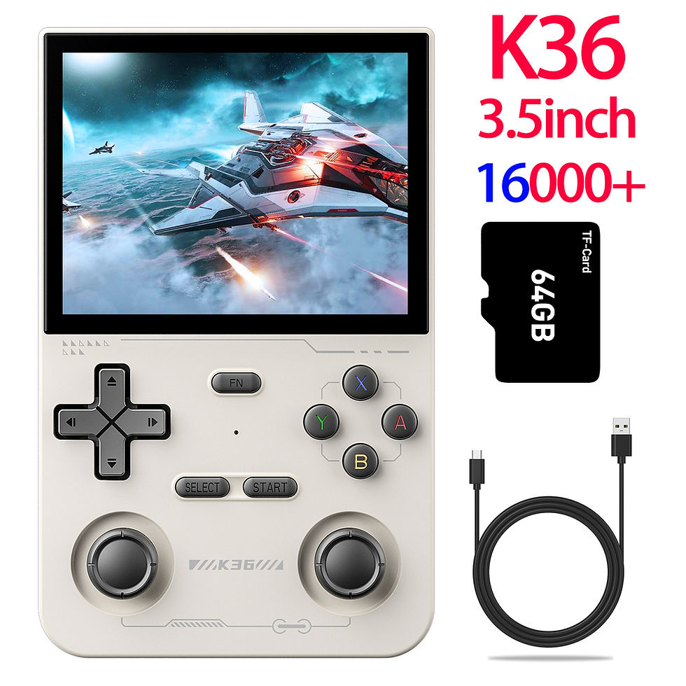 Thumbnail: White K36 3.5-inch game console with 64GB card and cable