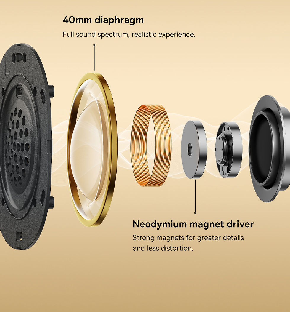 Thumbnail: Exploded view of a 40mm diaphragm and neodymium magnet driver.
