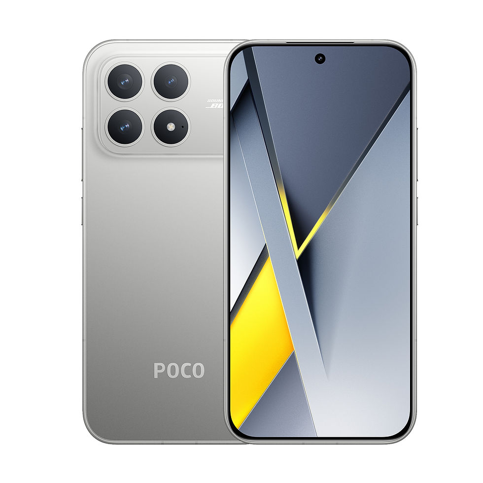 Thumbnail: Silver Poco smartphone front and rear view showing cameras