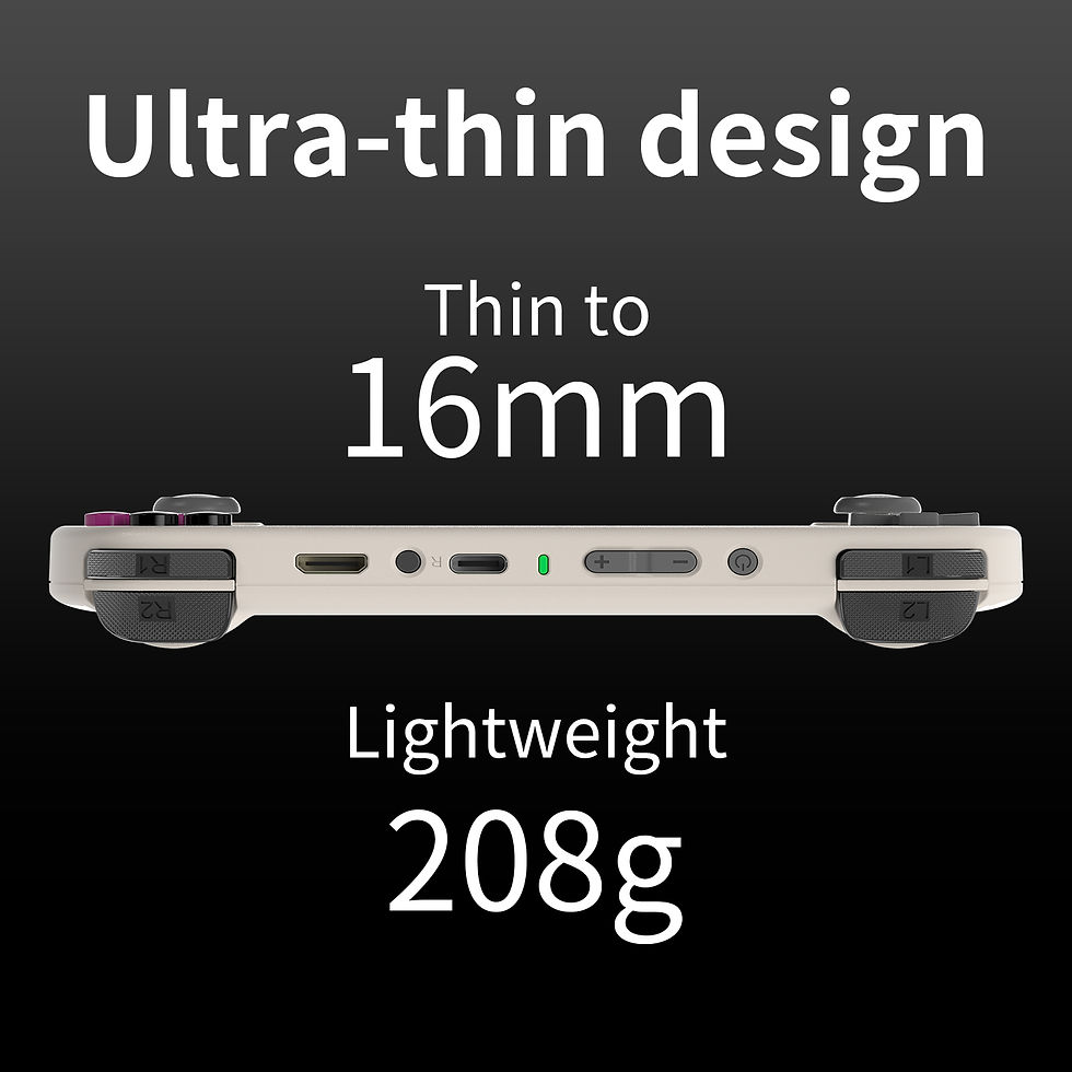 Thumbnail: Anbernic RG40XX H console showing 16mm thin design and 208g weight