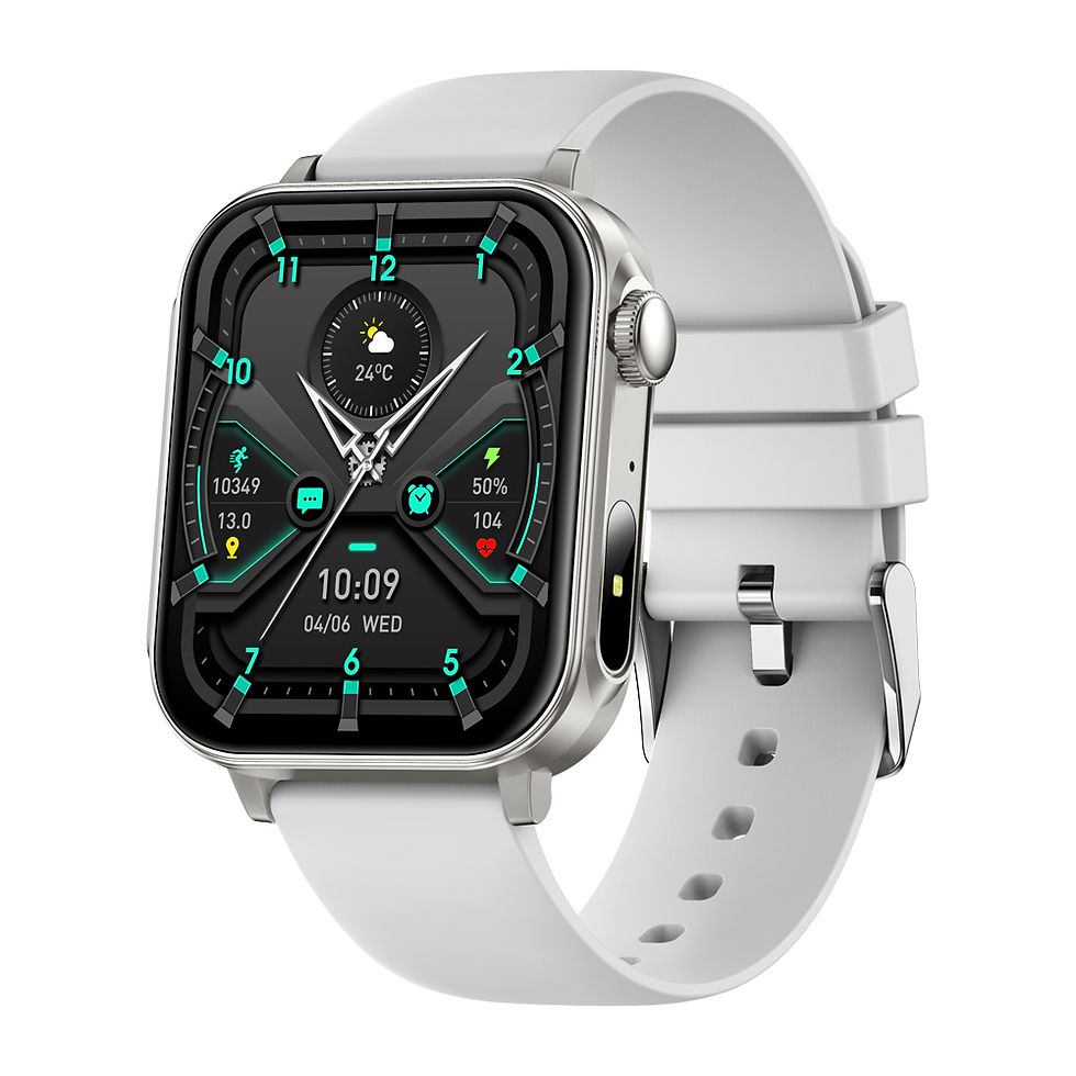 Thumbnail: Silver smartwatch with white band and digital display