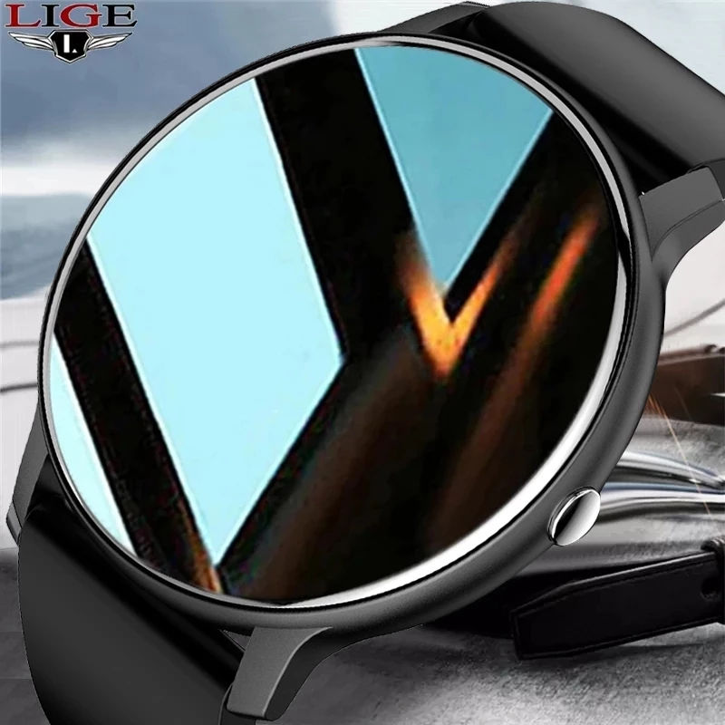 LIGE round black smartwatch with reflective screen