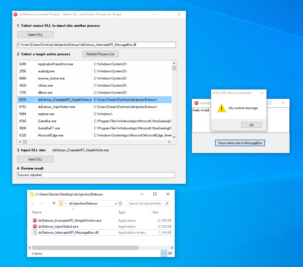 Sample Windows API method intercepted