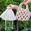 Thumbnail: Crochet Net Handbag - Light pink and Cream