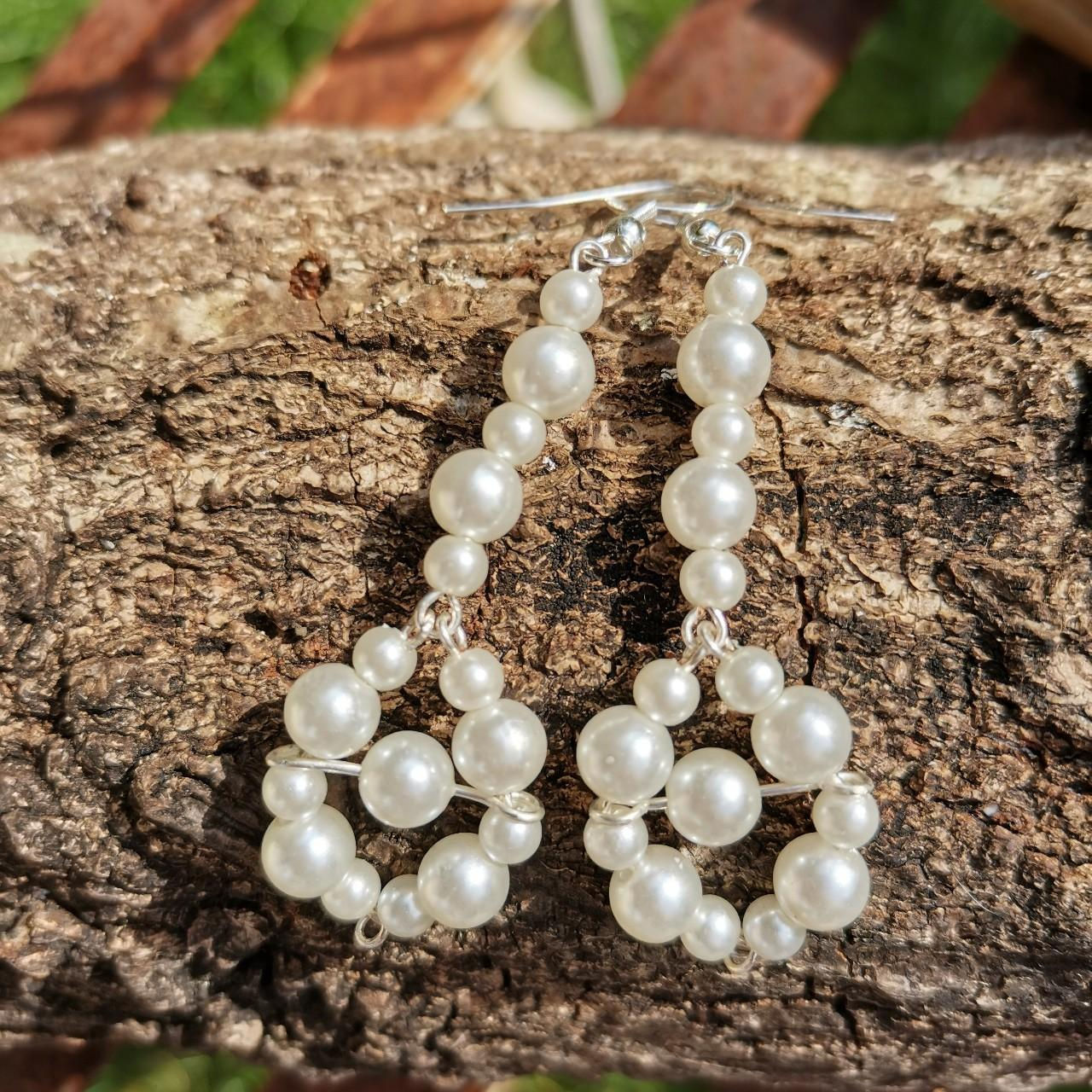 White pearl drop handmade beaded earrings