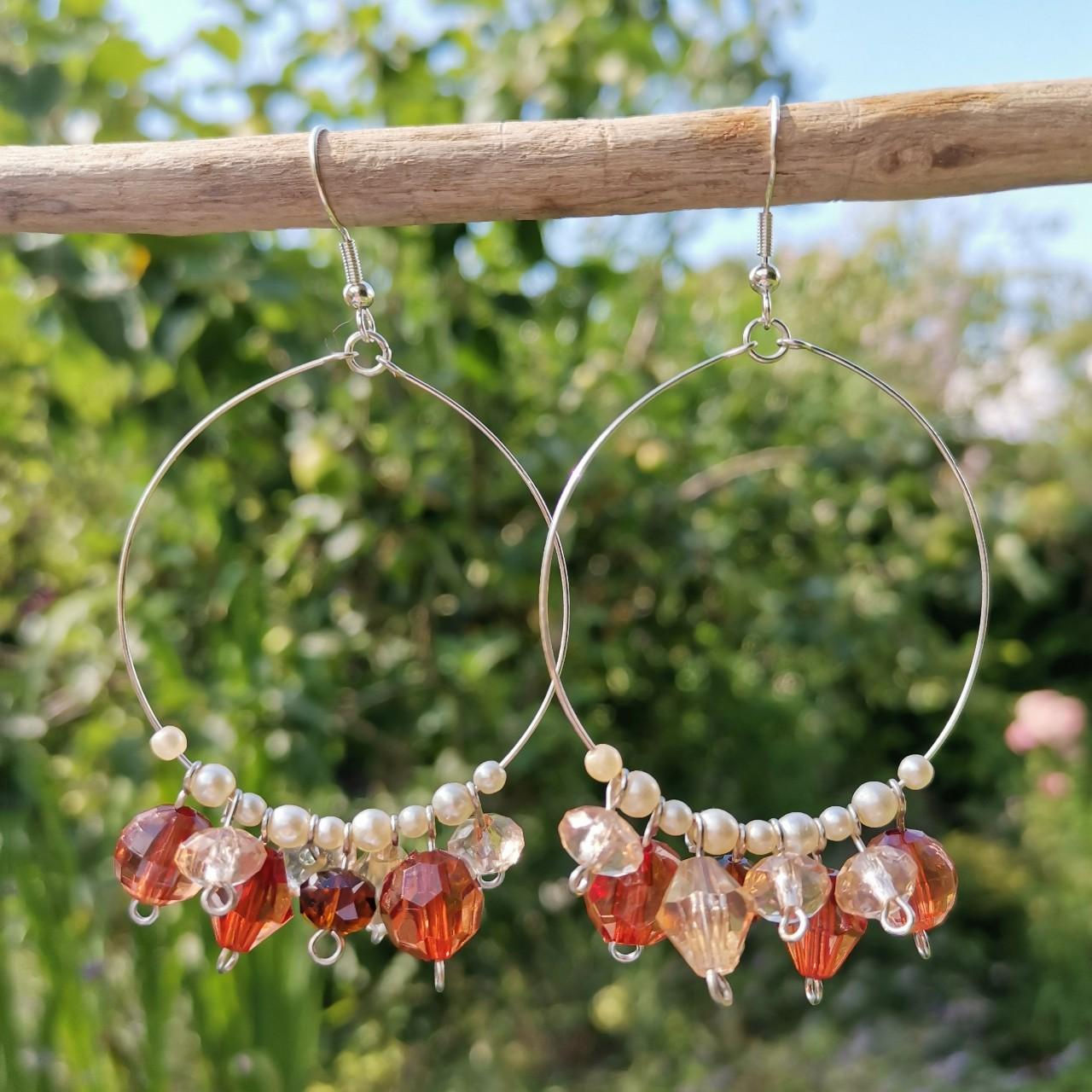 Brown and pearl handmade beaded earrings