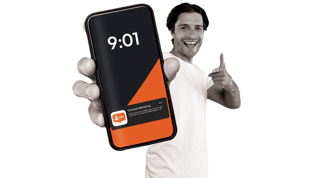 Craveclix design - Happy man with new leads on mobile