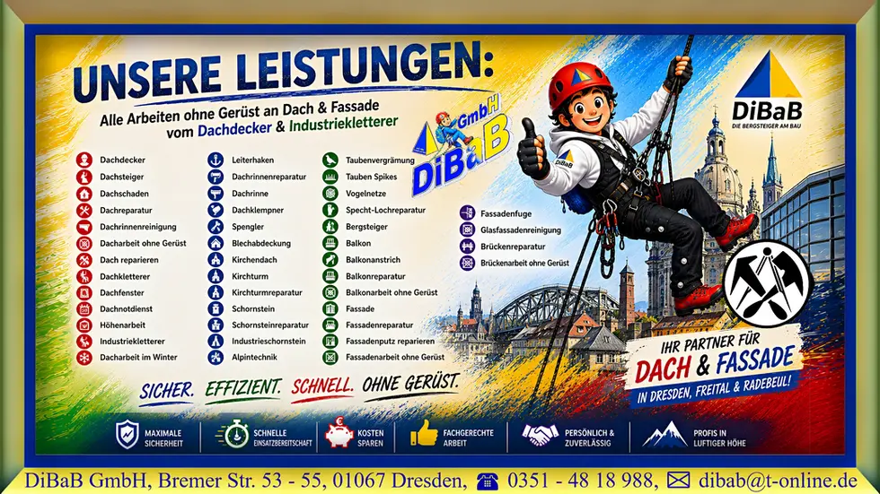 Industriekletterer Dresden | DiBaB GmbH – Dachdecker + Bergsteiger = Dachsteiger & Industriekletterer
