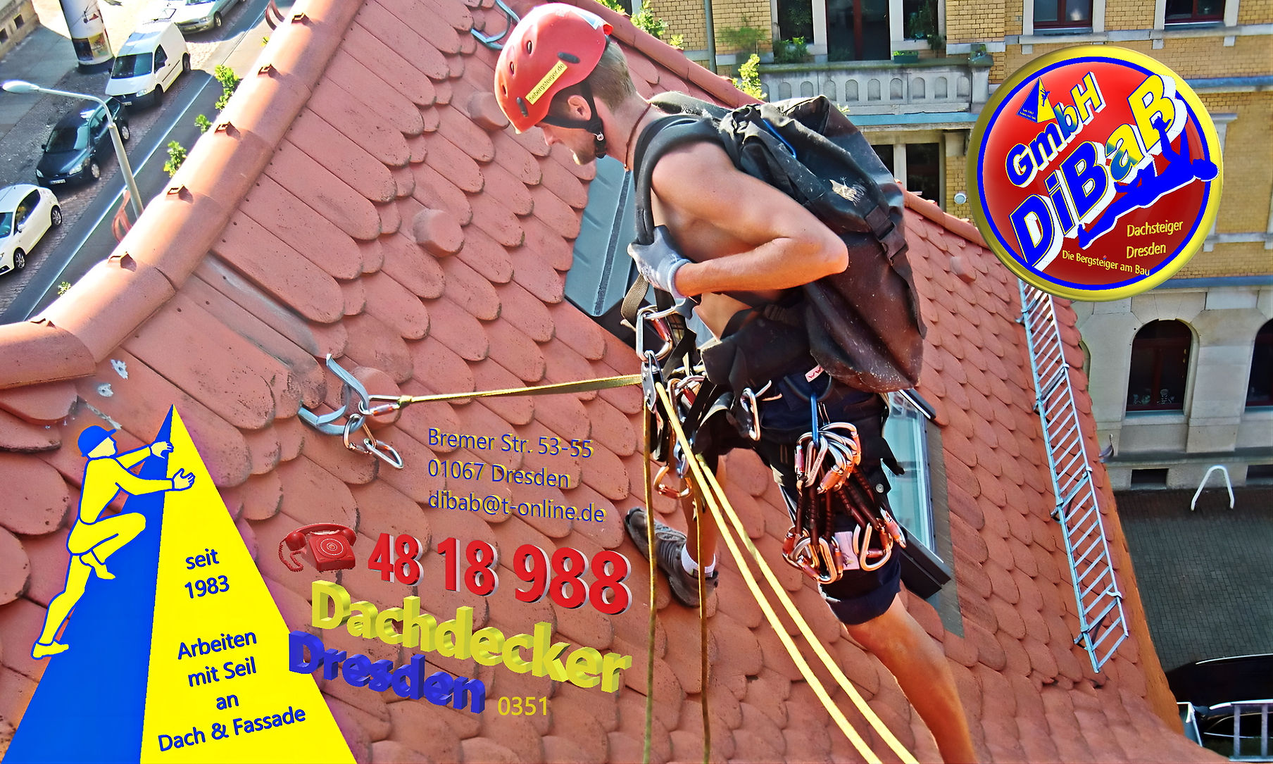 Dachsteiger Dresden • Dachdecker • Dachschaden • Bergsteiger • Dachreparatur • Dachrinne