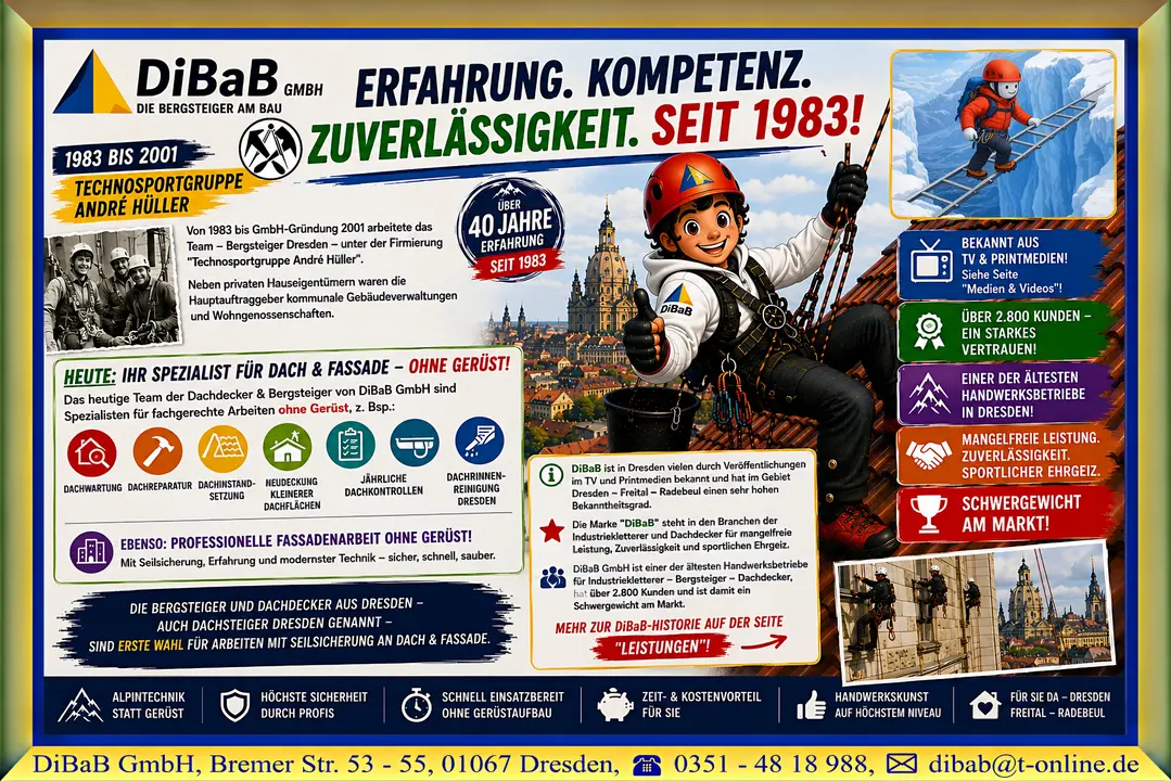 Industriekletterer Dresden | DiBaB GmbH – Dachdecker + Bergsteiger = Dachsteiger & Industriekletterer