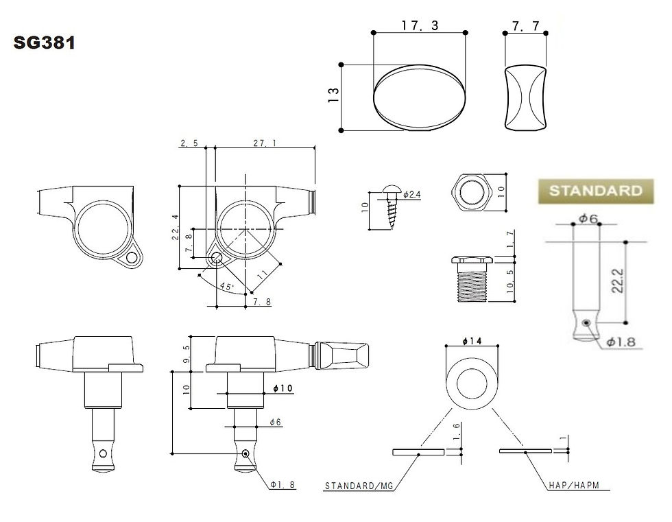 Thumbnail: GOTOH® SG381-05 4L+2R Guitar Tuners Oval Button ~ Black