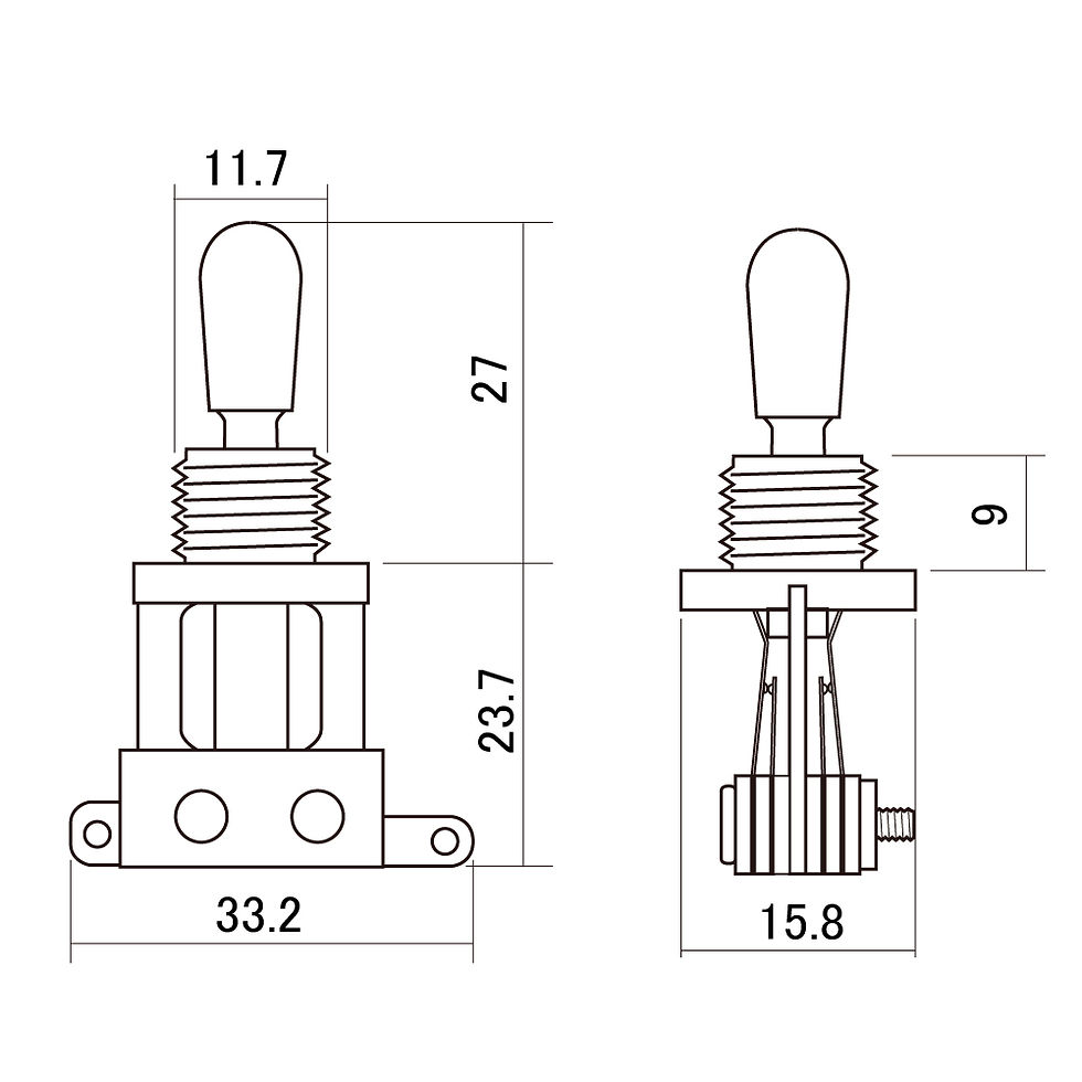Thumbnail: Switchcraft® Short 3 Way Guitar Toggle Switch Straight ~ Nickel