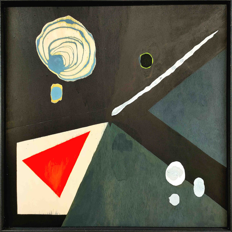 Komposition mit rotem Dreieck - painting view 40x40 - ink on wood, steel frame.jpg