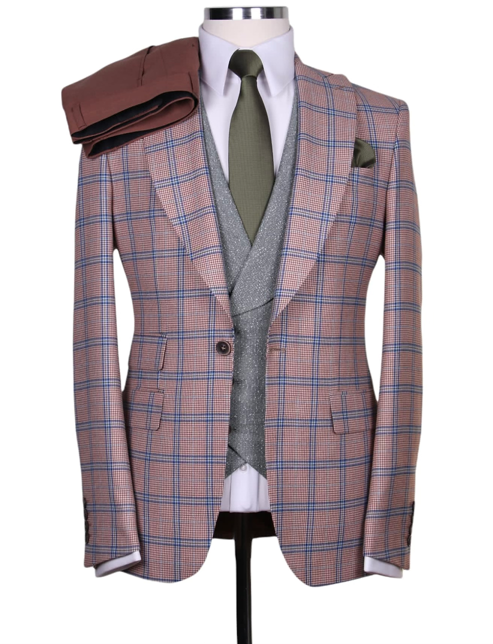 Thumbnail: V12 Italian Design 3 pc Patterned Suit - Peak Lapel