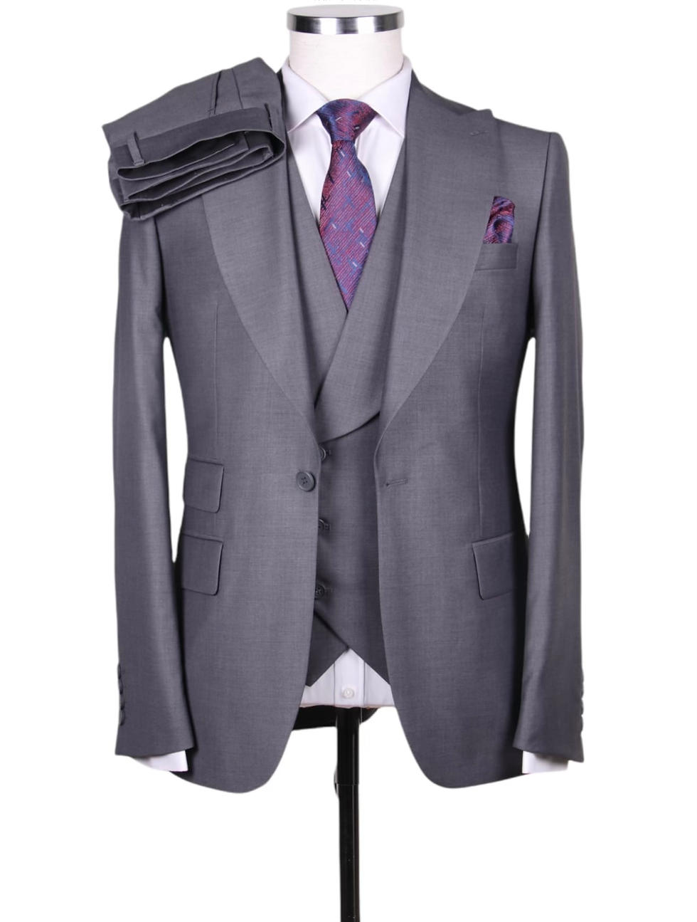 Thumbnail: V12 Italian Design 3 pc Solid Color Suit - Peak Lapel