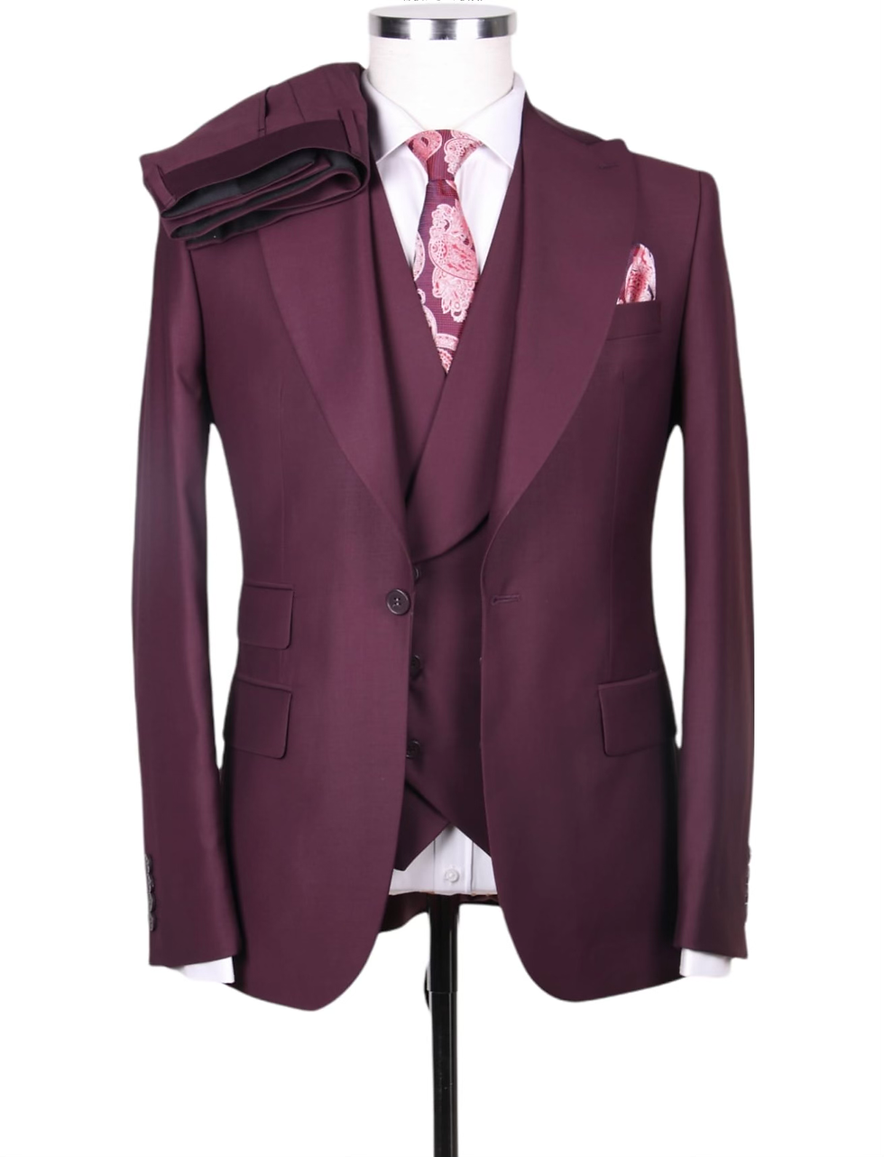 Thumbnail: V12 Italian Design 3 pc Solid Color Suit - Peak Lapel