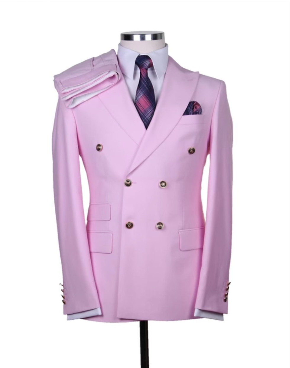 Thumbnail: V12 Italian Design 3 pc Solid Color Suit - Double Breast Peak Lapel