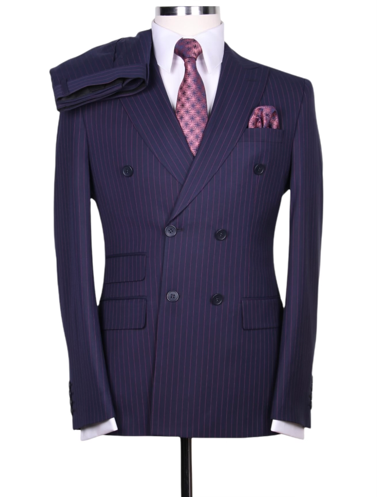 V12 Italian Design Pinstripe Suit - Peak Lapel