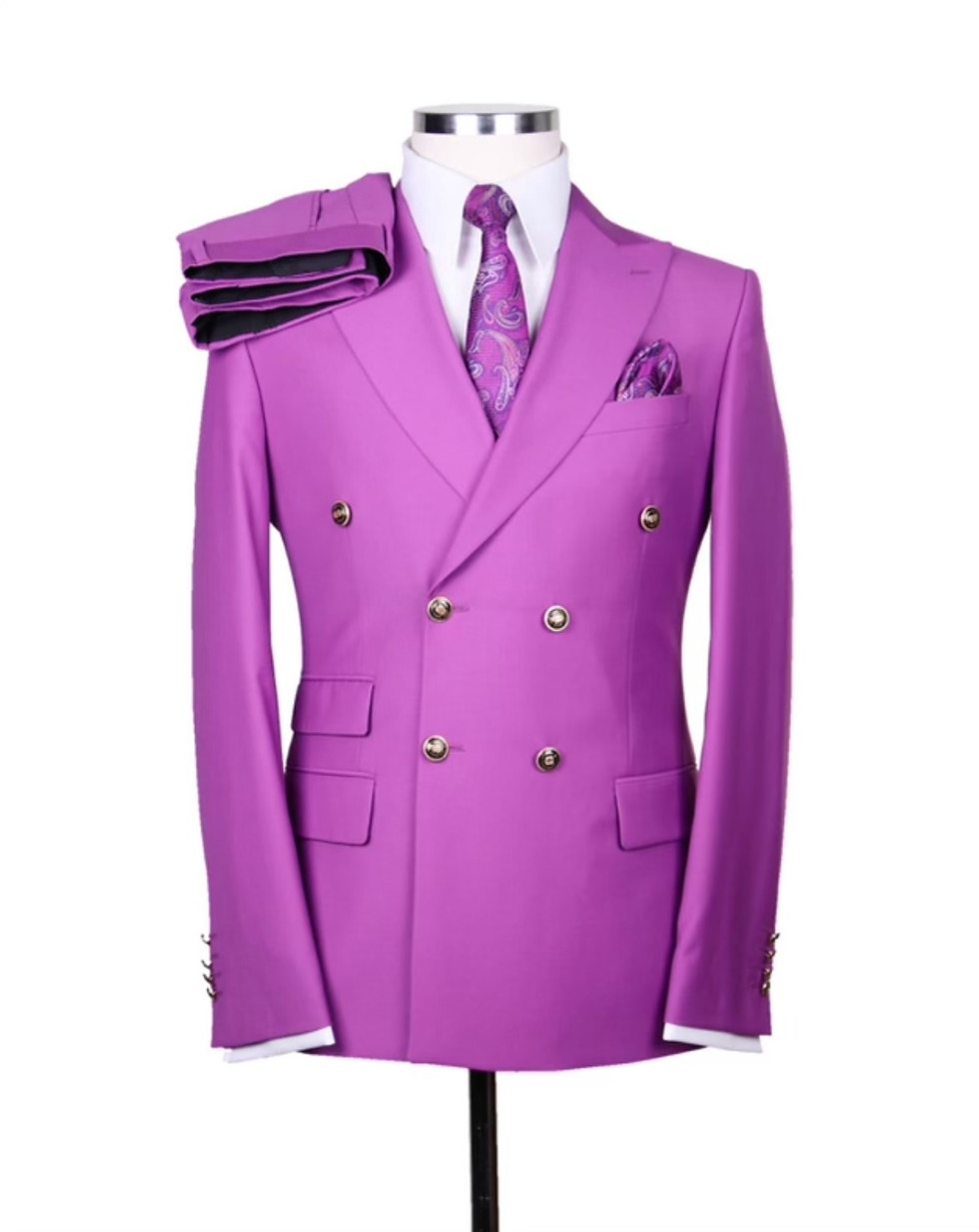Thumbnail: V12 Italian Design 3 pc Solid Color Suit - Double Breast Peak Lapel