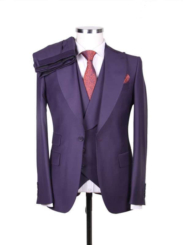V12 Italian Design 3 pc Solid Color Suit - Peak Lapel