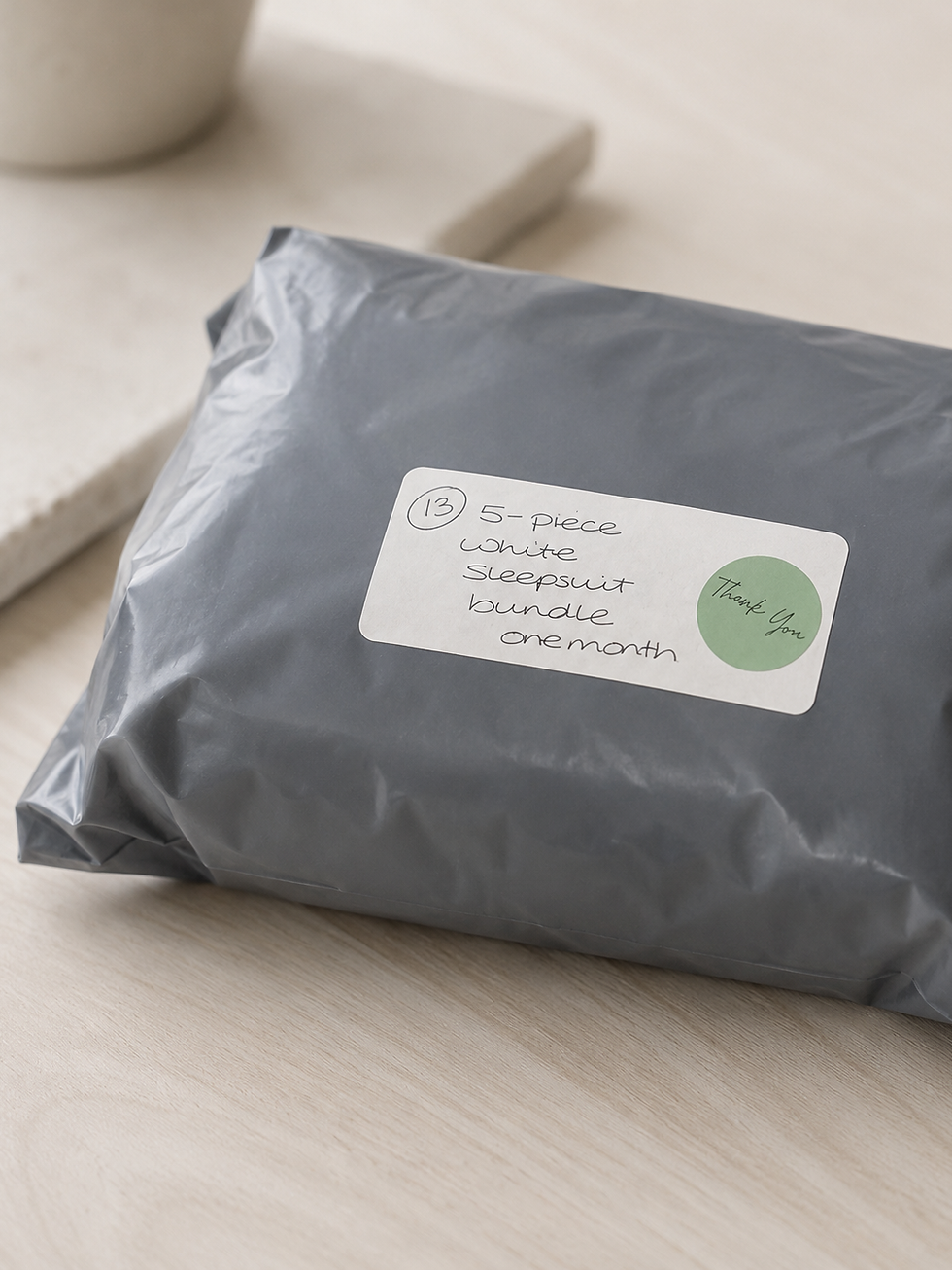 Close-up of a numbered Vinted parcel label used as part of an collection system