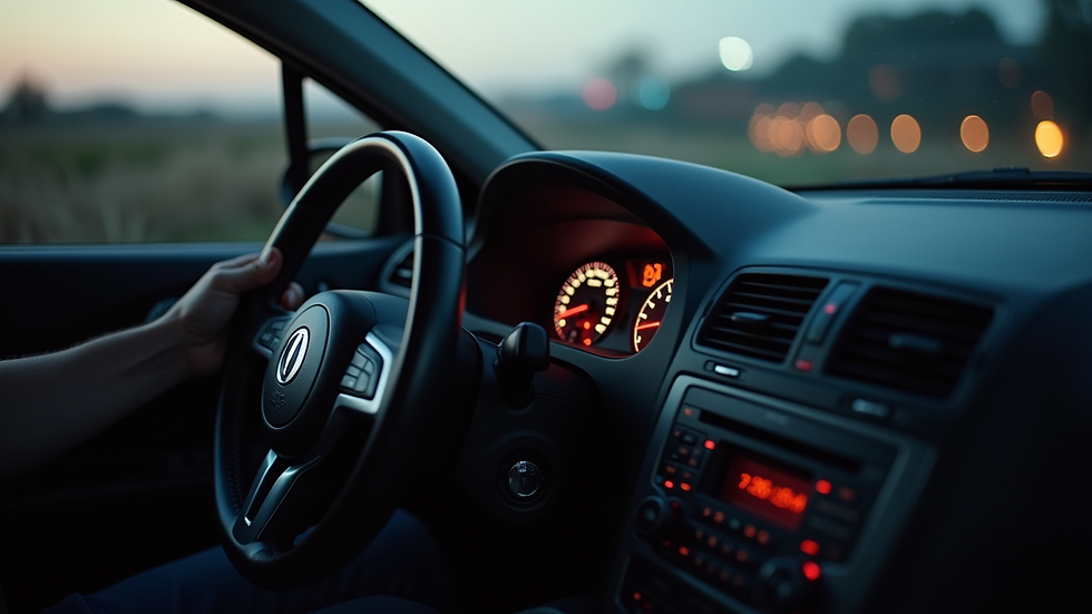Close-up view of a rental car dashboard showing controls and indicators