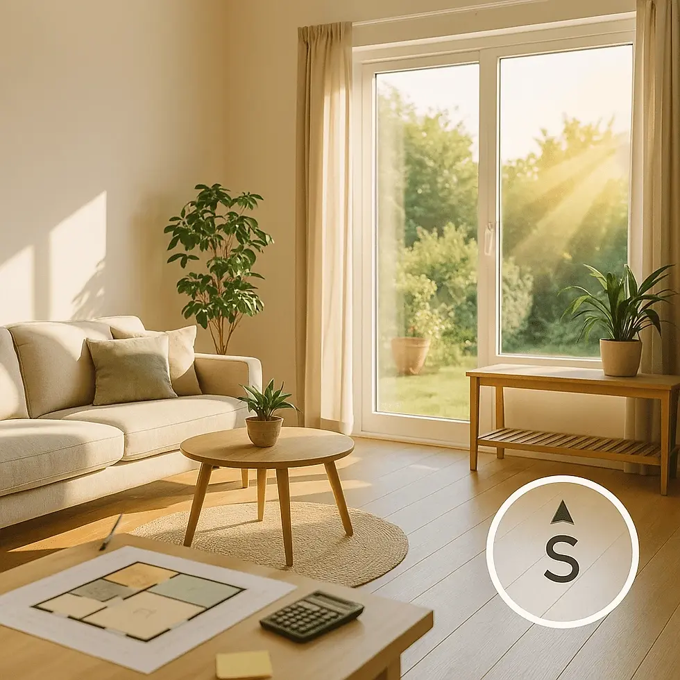 stanza esposta a sud con sole che entra dalla finestra