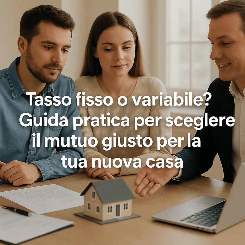 coppia che guarda dei progetti su di un laptop insieme ad un agente immobiliare che deve vendergli la casa nuova