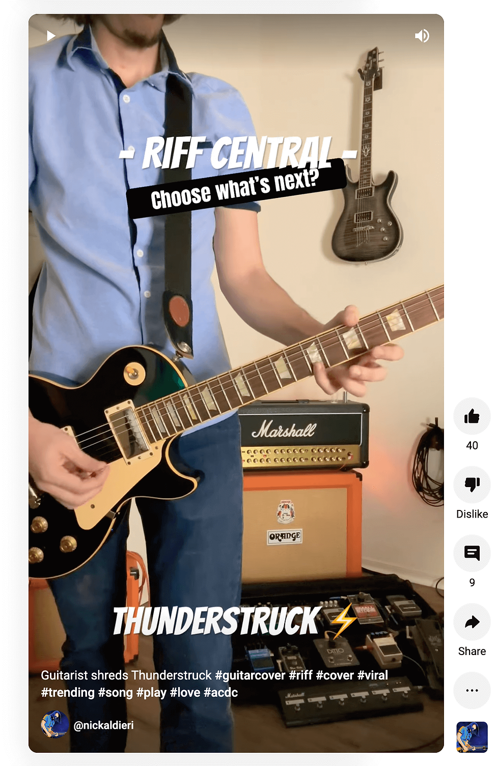 Nick Aldieri plays "Thunderstruck" riff on guitar.