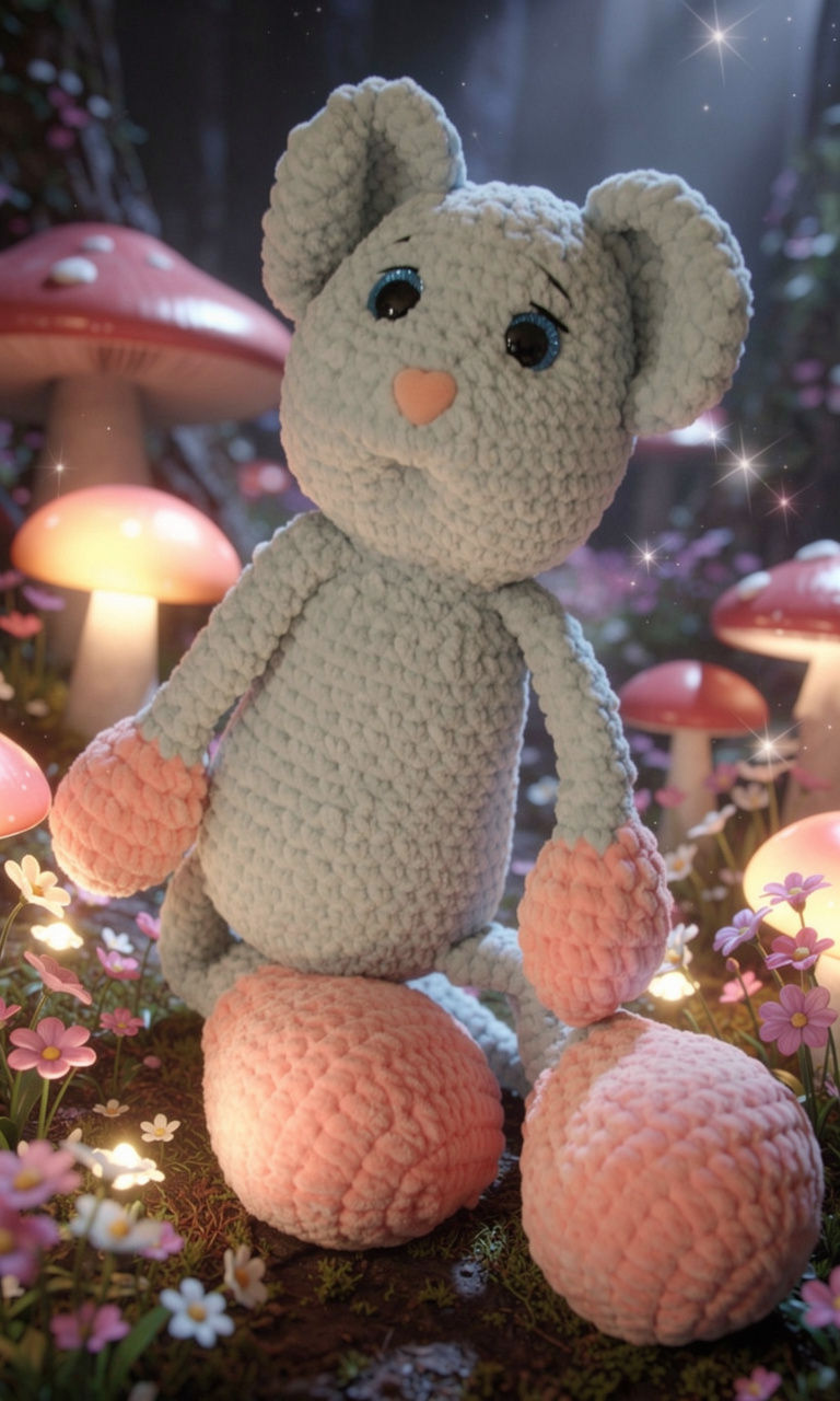 Eine bunte Auswahl an selbstgehäkelten Amigurumi-Figuren, darunter kleine Kuscheltiere und Fantasiewesen im Chibi-Stil