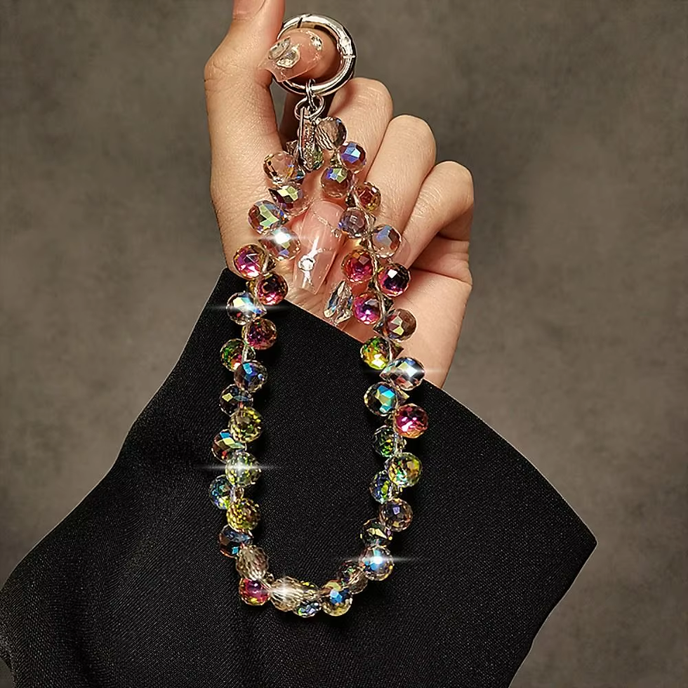 Thumbnail: Colorful Mobile Phone Lanyard Chain Stylish Glitter Crystal Bead Pendant Keychai