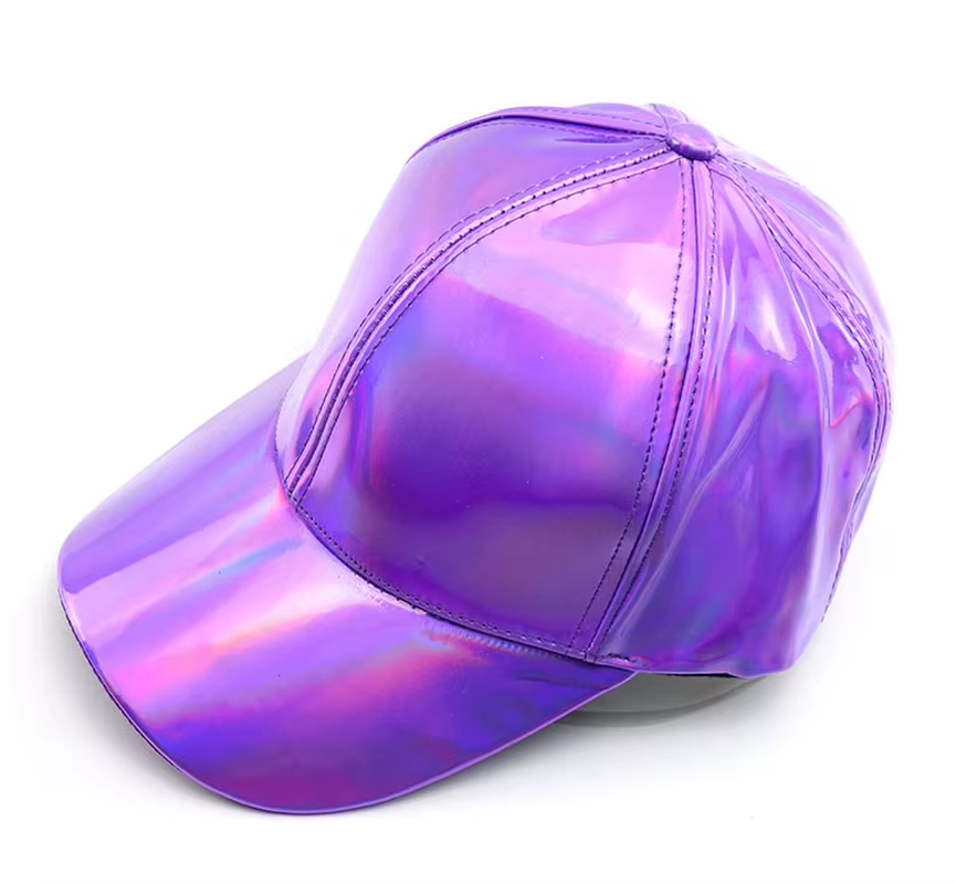 Thumbnail: Women Men Faux Leather Baseball Cap Glitter Metallic Holographic Rainbow Reflect