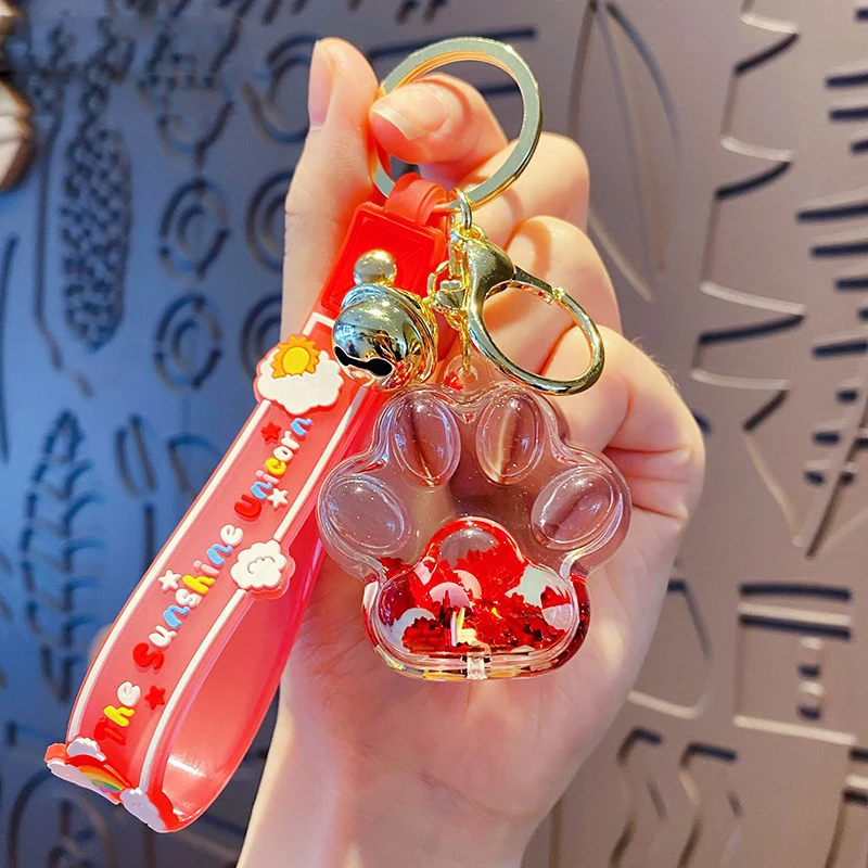 Thumbnail: Cartoon In-Oil Rainbow Bean Palm Print Glitter Quicksand Bottle Cat Claw Keychai