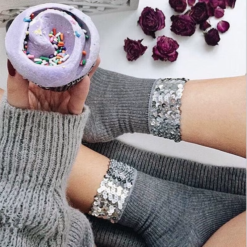 Thumbnail: Fashion Short Glitter Socks Women Vintage Cotton Shiny Socks Harajuku Soft Cute 