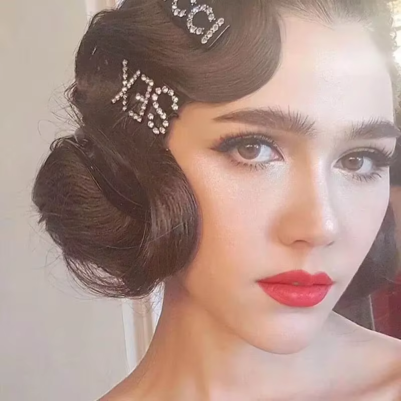 Thumbnail: 1Pc Shining Letter Hairpins Crystal Rhinestones Word Hair Clips Women Styling Ha