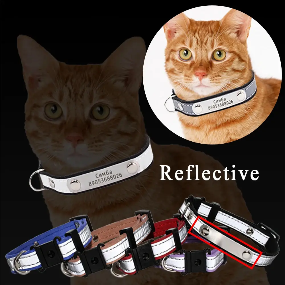3 In 1 Engraved Cat Collar Reflective Kitten ID Tag Phone Number Nameplate