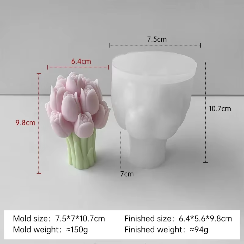 3D Tulip Bouquet Silicone Mold DIY Flowers Aroma Candles Plaster Ornament Molds