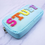 Thumbnail: Pink Nylon Cosmetic Bag with Chenille Letter Patches, Aqua Blue, Stuff-Aqua Mult