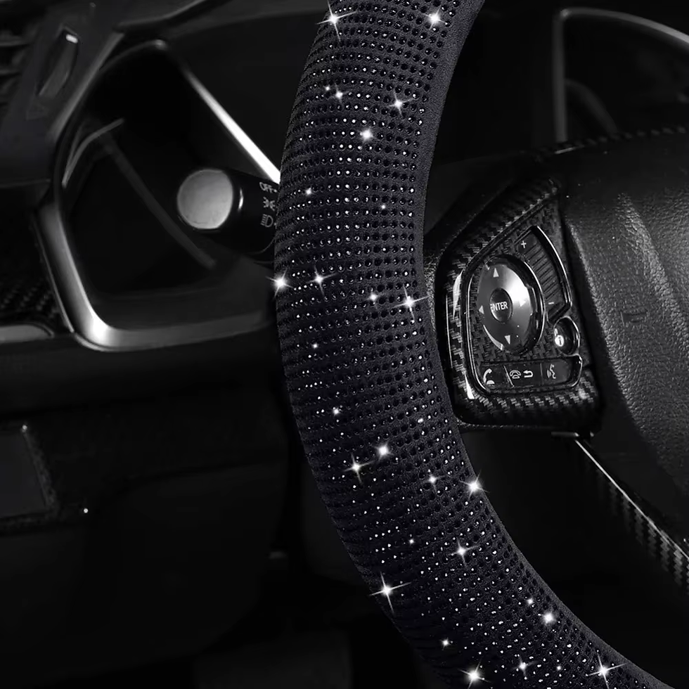 Thumbnail: Women Fashion Black Velvet Bling Steering Wheel Cover with Black Diamonds,15 Inc