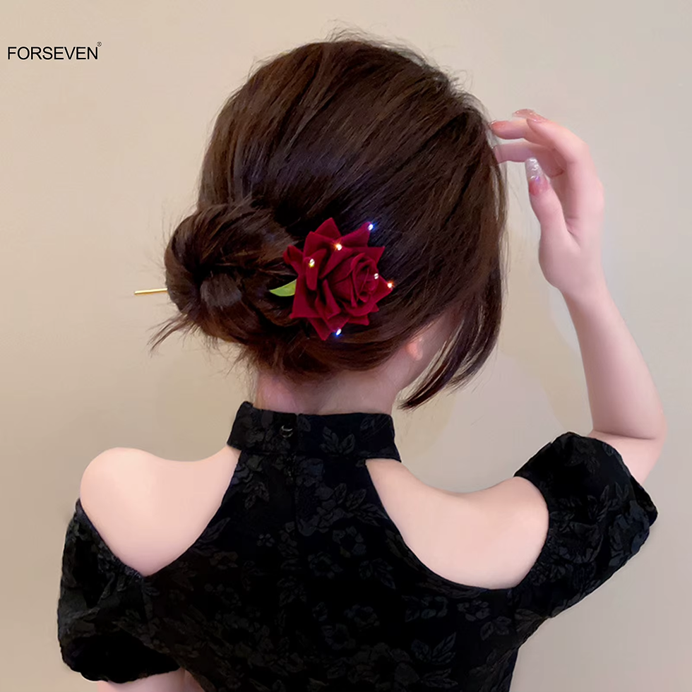 Thumbnail: Red Rose Flower Hair Sticks Forks Gold Color Metal Hairpins Clips for Women Girl