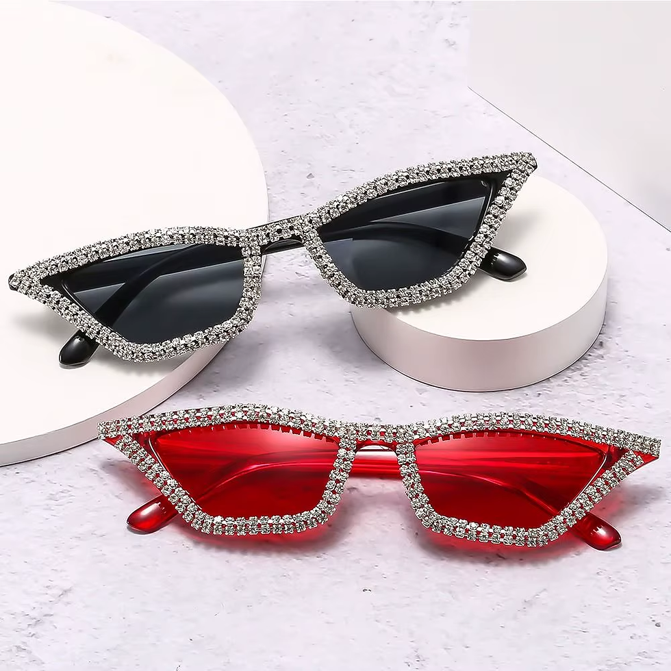 Thumbnail: Small Cat Eye Sunglasses for Women Triangle Frame Glitter Sun Glasses Sparkling 