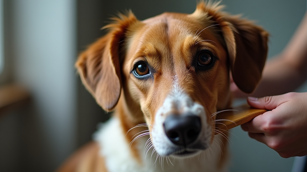 Close-up view of a dog being brushed gently