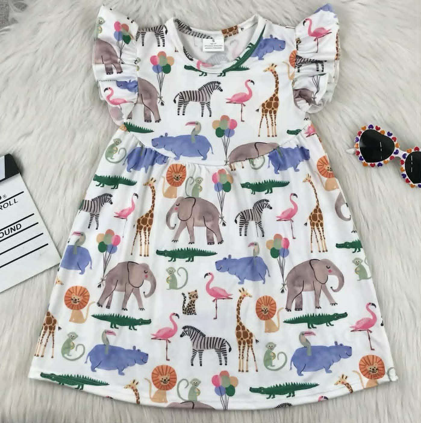 African Animals Flutter Sleeve Dress