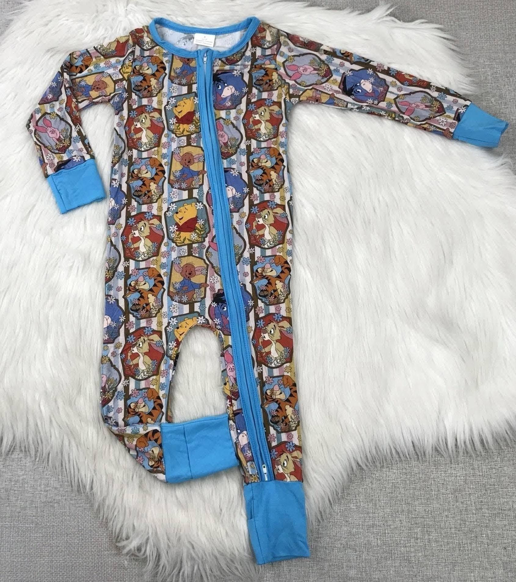 Winnie Blue Trim Bamboo Sleep Romper