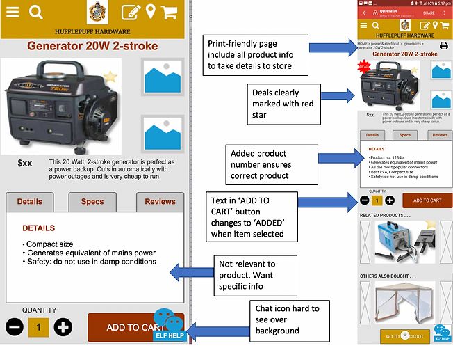 Product page design iterations