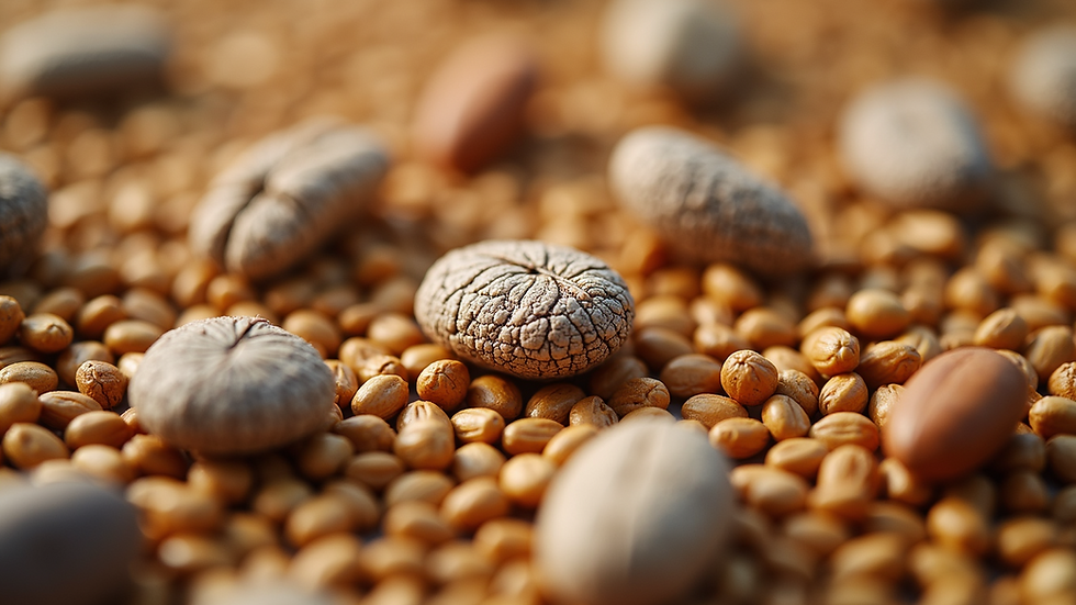 High angle view of an assortment of various seeds